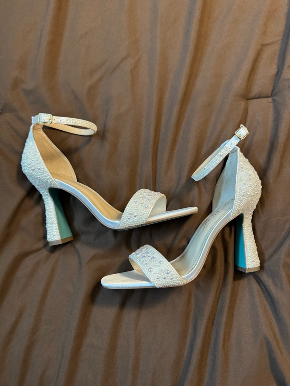 Pearl-Embellished Ivory Betsey Johnson Heels